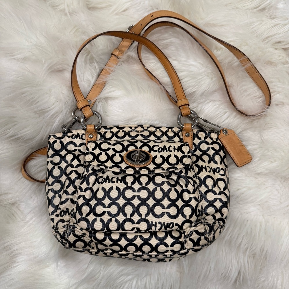Coach Black and Cream Signature Shoulder Bag